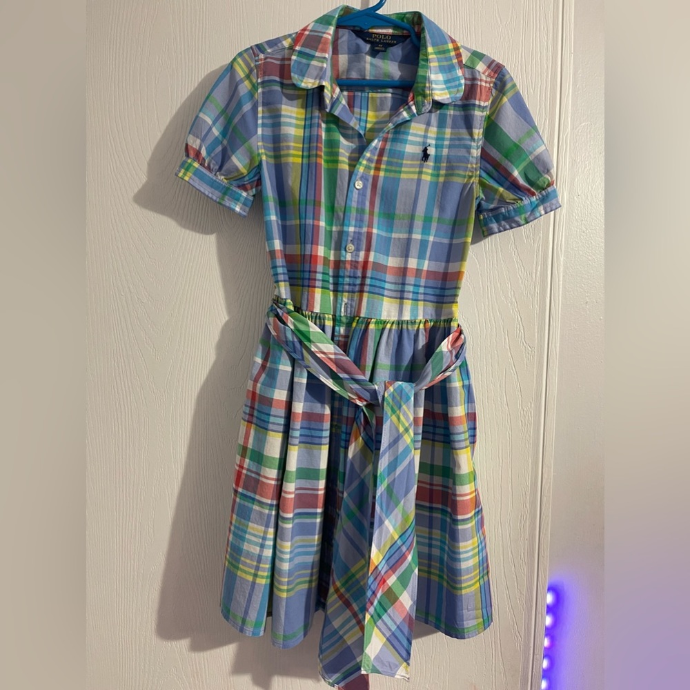 Polo by Ralph Lauren Girls Plaid Dress in Light Blue, Green, Yellow, Red